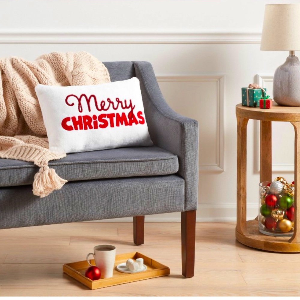 Christmas Pillows White Soft Merry Christmas Accent
